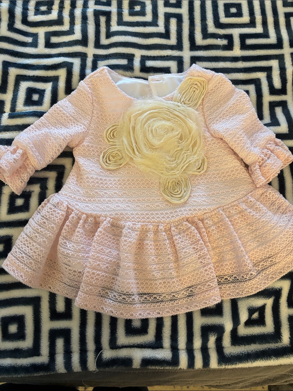 Pippa & Julie Light Pink Lace Dress with Cream Floral Rosettes